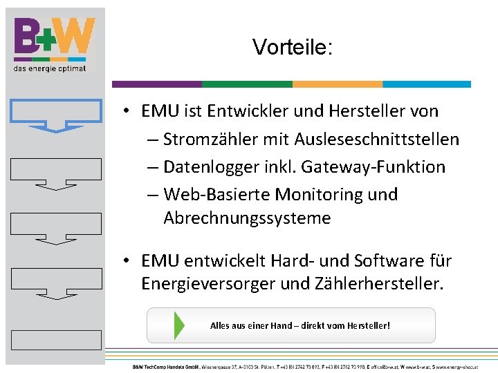 Vorteile: • EMU ist Entwickler und Hersteller von – Stromzähler mit Ausleseschnittstellen – Datenlogger