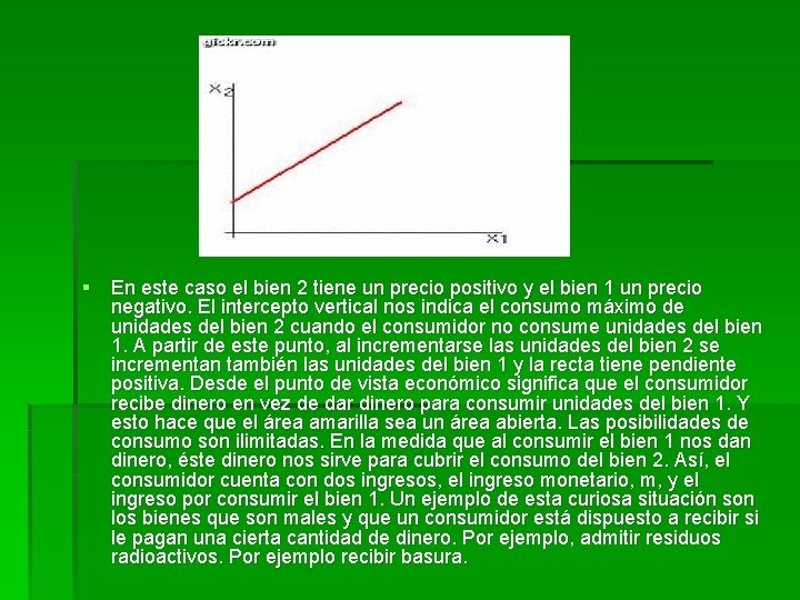 § En este caso el bien 2 tiene un precio positivo y el bien