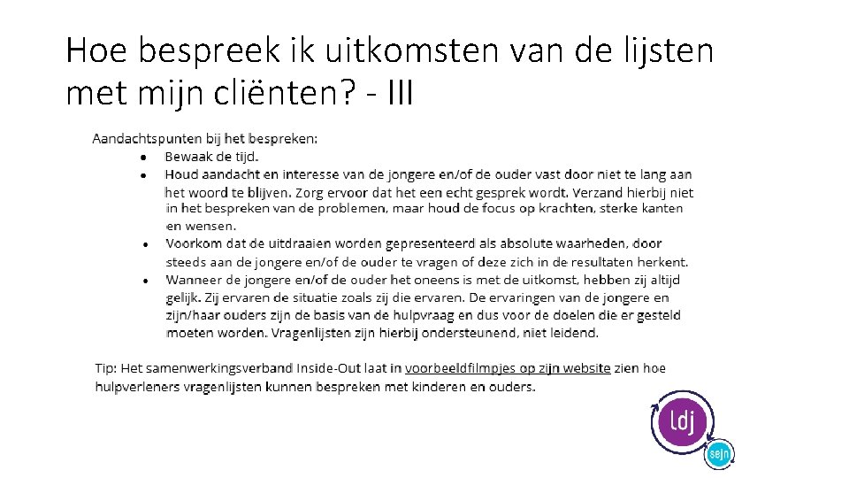 Hoe bespreek ik uitkomsten van de lijsten met mijn cliënten? - III 