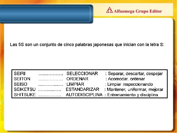 Las 5 S son un conjunto de cinco palabras japonesas que inician con la