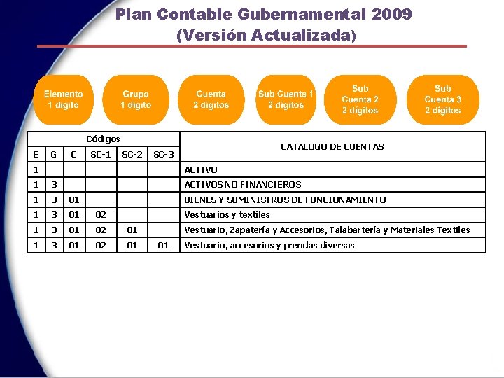 Plan Contable Gubernamental 2009 (Versión Actualizada) Códigos CATALOGO DE CUENTAS E G C SC-1