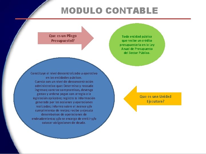 MODULO CONTABLE Que es un Pliego Presupuestal? Constituye el nivel descentralizado u operativo en