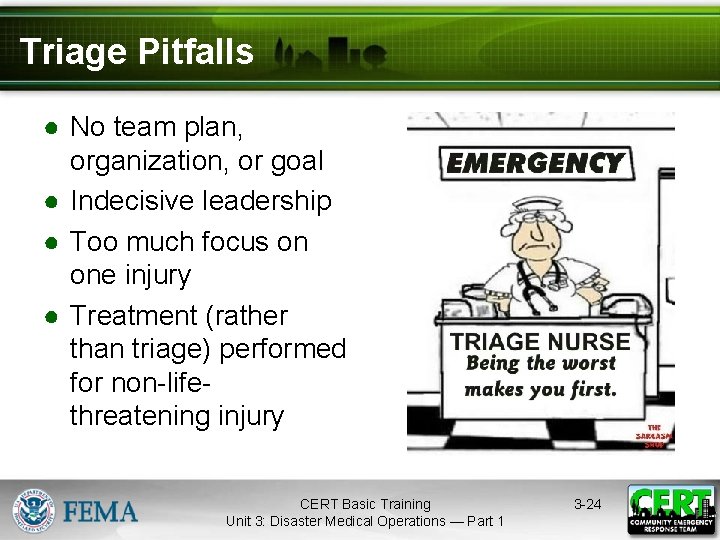 Triage Pitfalls ● No team plan, organization, or goal ● Indecisive leadership ● Too