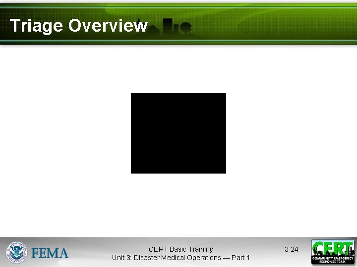Triage Overview CERT Basic Training Unit 3: Disaster Medical Operations — Part 1 3