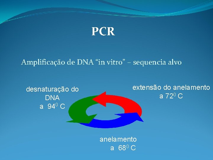 PCR Amplificação de DNA “in vitro” – sequencia alvo desnaturação do DNA a 940