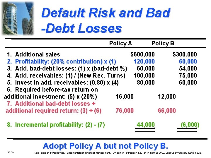 Default Risk and Bad -Debt Losses Policy A Policy B 1. Additional sales $600,