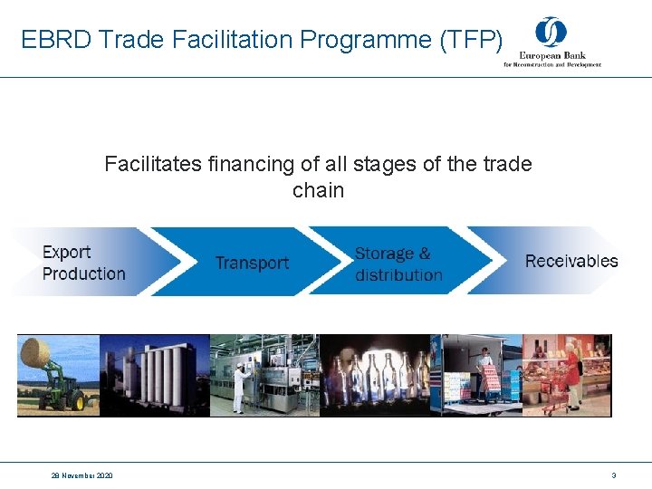 EBRD Trade Facilitation Programme (TFP) Facilitates financing of all stages of the trade chain