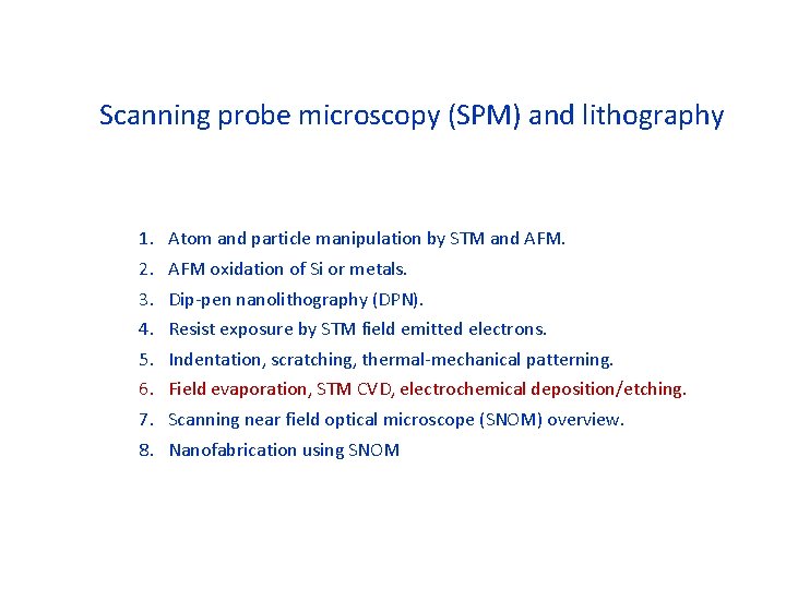 Scanning probe microscopy (SPM) and lithography 1. 2. 3. 4. 5. 6. 7. 8.