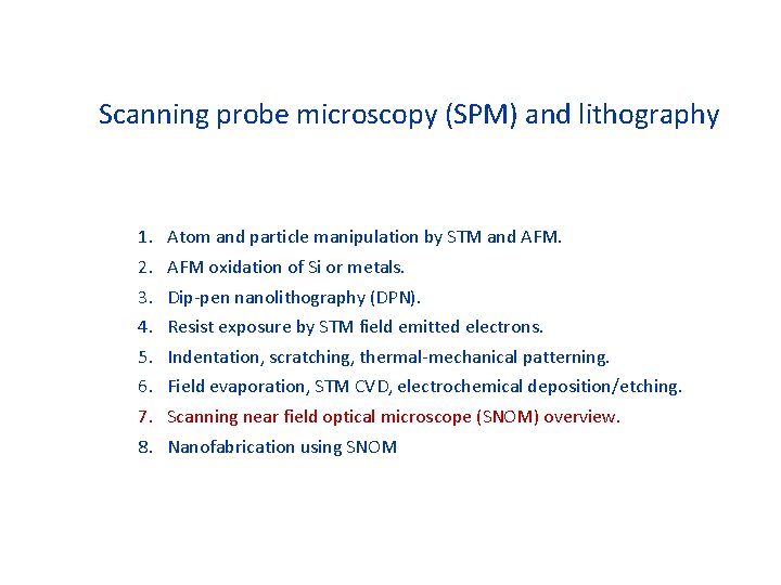 Scanning probe microscopy (SPM) and lithography 1. 2. 3. 4. 5. 6. 7. 8.