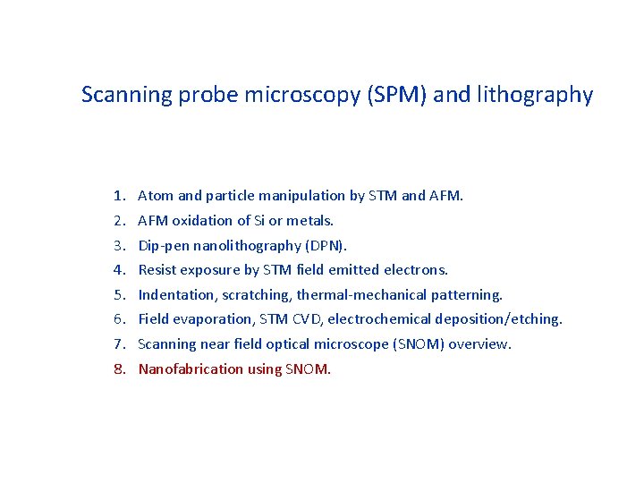 Scanning probe microscopy (SPM) and lithography 1. 2. 3. 4. 5. 6. 7. 8.