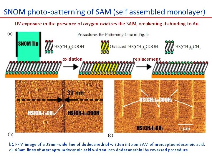 SNOM photo-patterning of SAM (self assembled monolayer) UV exposure in the presence of oxygen