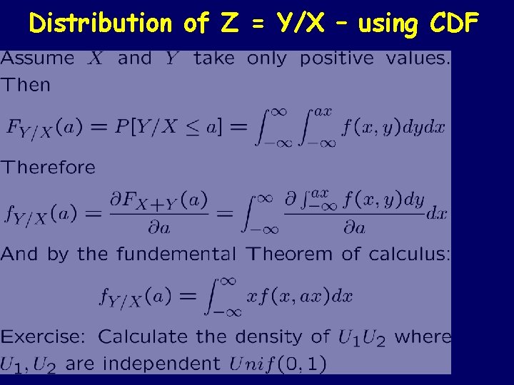 Distribution of Z = Y/X – using CDF 