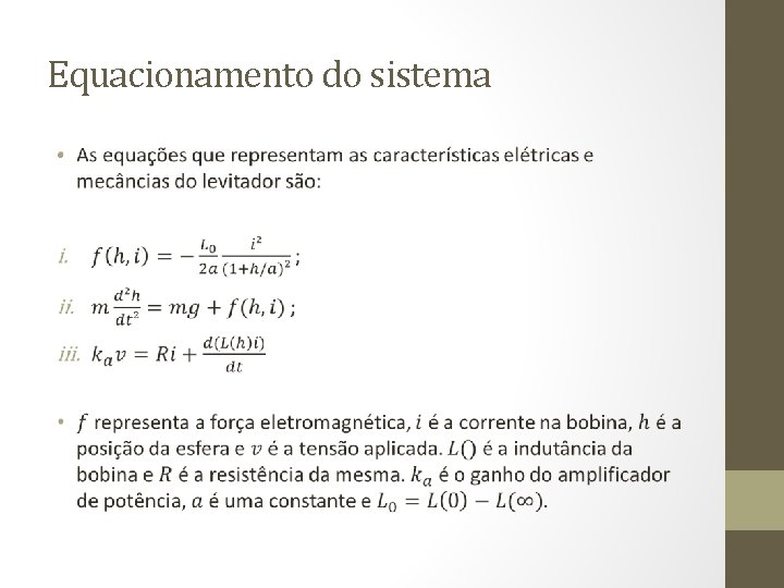 Equacionamento do sistema • 
