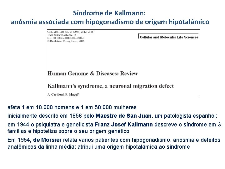 Síndrome de Kallmann: anósmia associada com hipogonadismo de origem hipotalámico afeta 1 em 10.