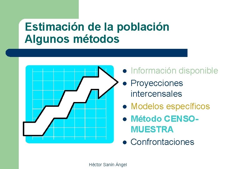 Estimación de la población Algunos métodos l l l Héctor Sanín Ángel Información disponible