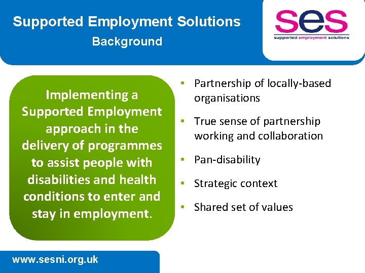 Supported Employment Solutions Background Implementing a Supported Employment approach in the delivery of programmes