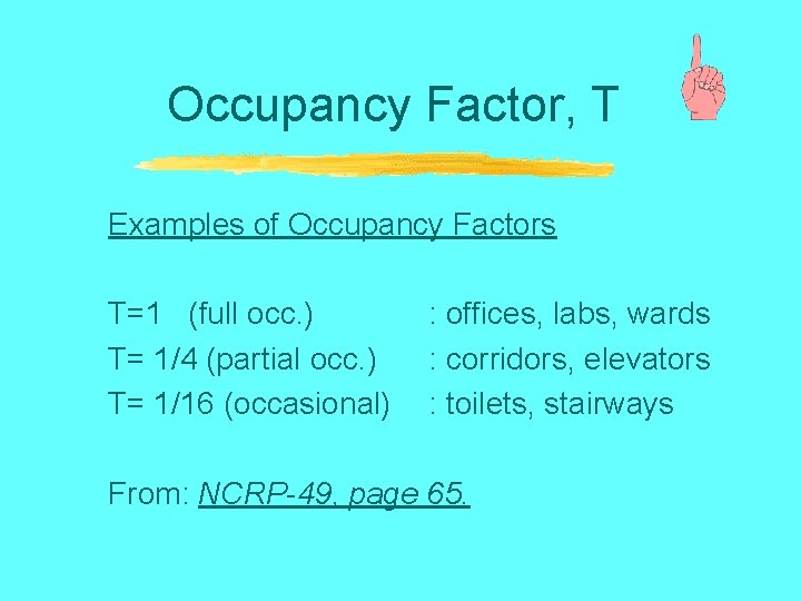 Occupancy Factor, T Examples of Occupancy Factors T=1 (full occ. ) T= 1/4 (partial