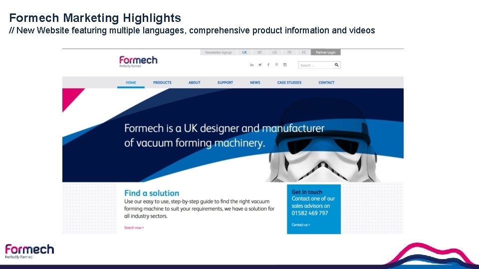 Formech Marketing Highlights // New Website featuring multiple languages, comprehensive product information and videos