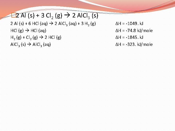 � 2 Al (s) + 3 Cl 2 (g) 2 Al. Cl 3 (s)