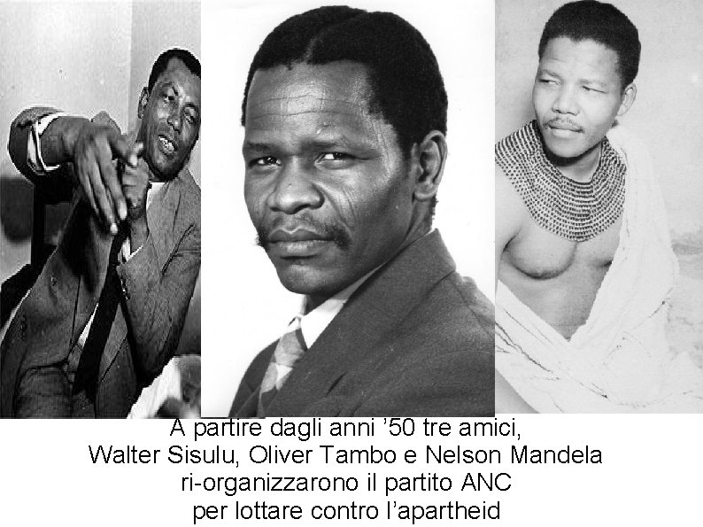 A partire dagli anni ’ 50 tre amici, Walter Sisulu, Oliver Tambo e Nelson