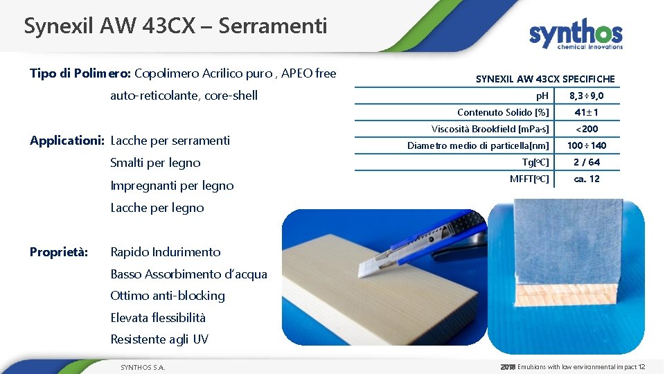 Synexil AW 43 CX – Serramenti Tipo di Polimero: Copolimero Acrilico puro , APEO