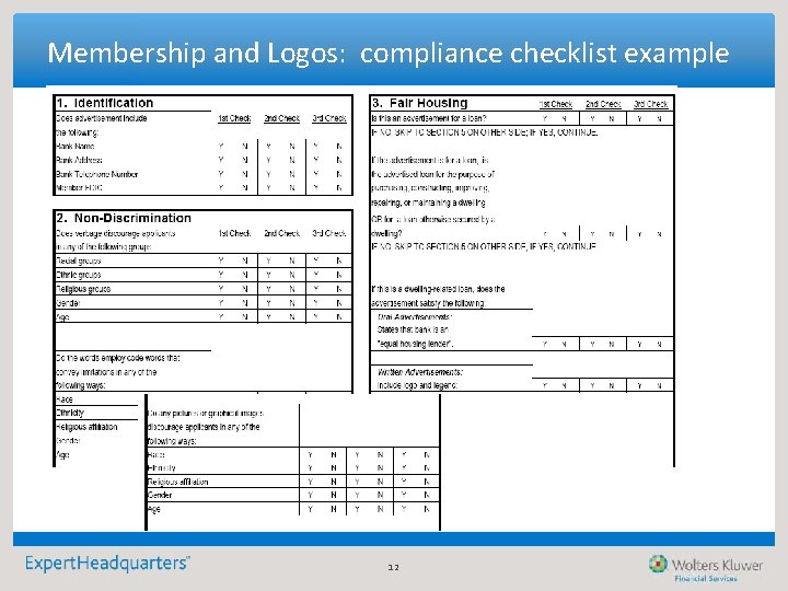 Membership and Logos: compliance checklist example 12 Membership and Logos: compliance checklist example 12