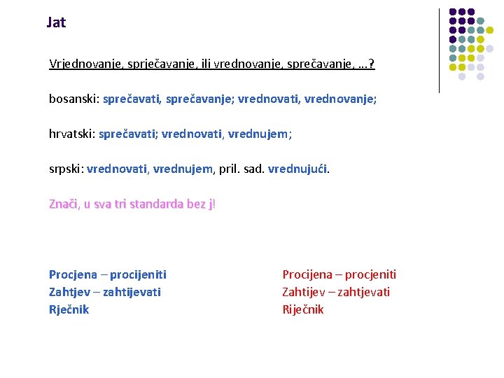 Jat Vrjednovanje, sprječavanje, ili vrednovanje, sprečavanje, . . . ? bosanski: sprečavati, sprečavanje; vrednovati,