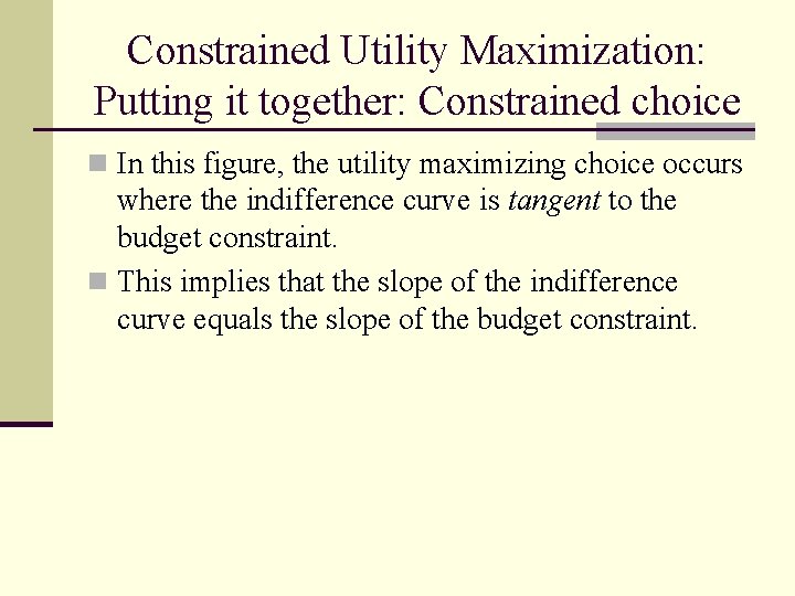 Constrained Utility Maximization: Putting it together: Constrained choice n In this figure, the utility