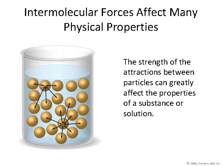 Intermolecular Forces Affect Many Physical Properties The strength of the attractions between particles can