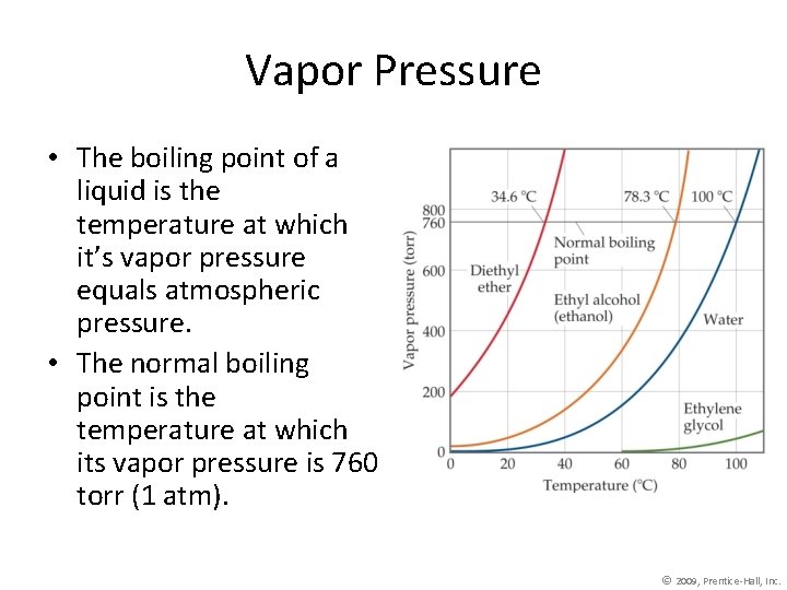 Vapor Pressure • The boiling point of a liquid is the temperature at which