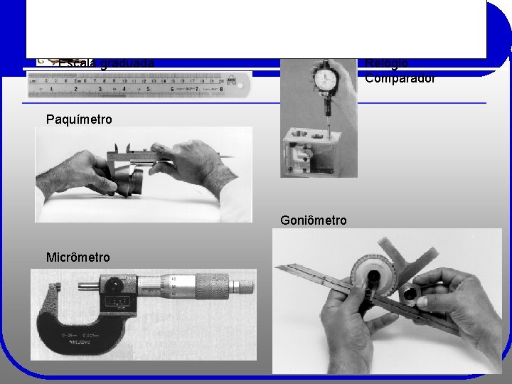 Instrumentos. Metrologia Escala graduada Relógio Comparador Paquímetro Goniômetro Micrômetro Professor Etevaldo www. iecetec. com