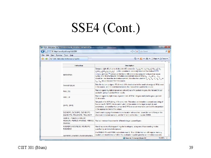 SSE 4 (Cont. ) CSIT 301 (Blum) 39 