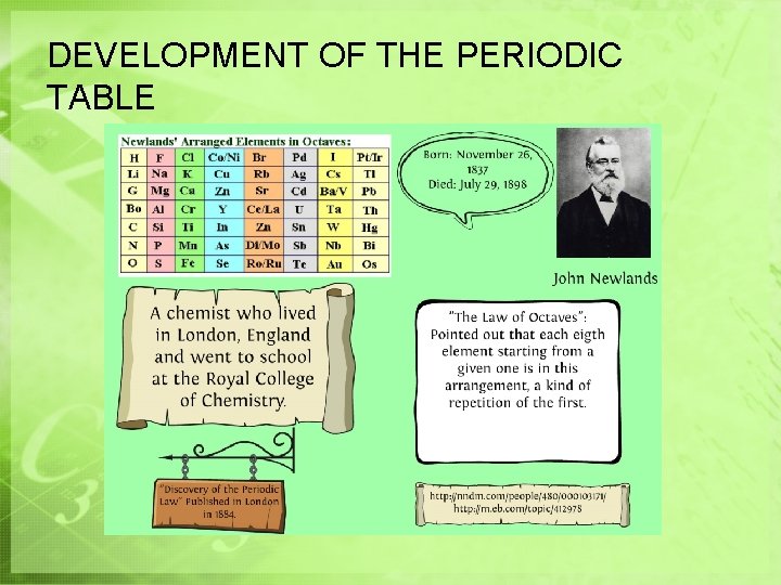 DEVELOPMENT OF THE PERIODIC TABLE DEVELOPMENT OF THE PERIODIC TABLE