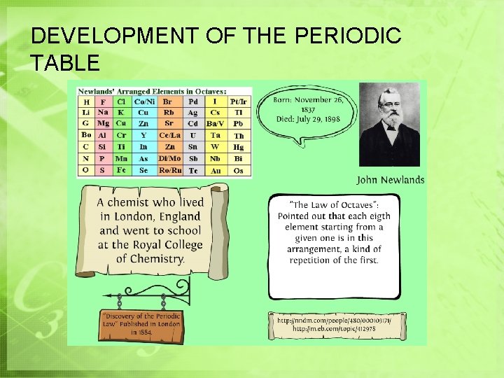 DEVELOPMENT OF THE PERIODIC TABLE 