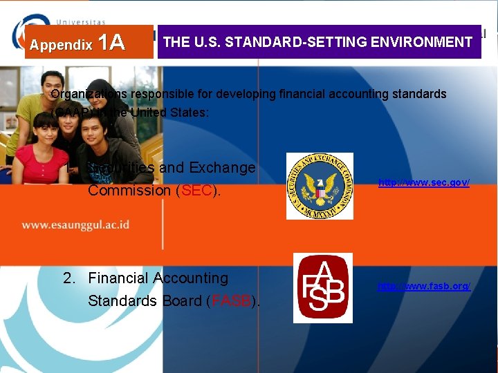 Appendix 1 A THE U. S. STANDARD-SETTING ENVIRONMENT Organizations responsible for developing financial accounting