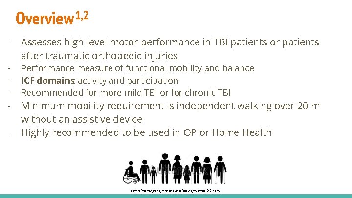 Overview 1, 2 - Assesses high level motor performance in TBI patients or patients