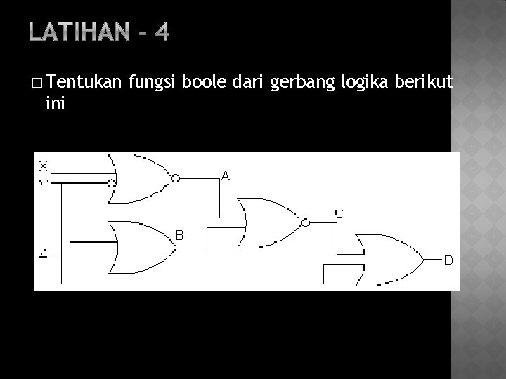 � Tentukan ini fungsi boole dari gerbang logika berikut 