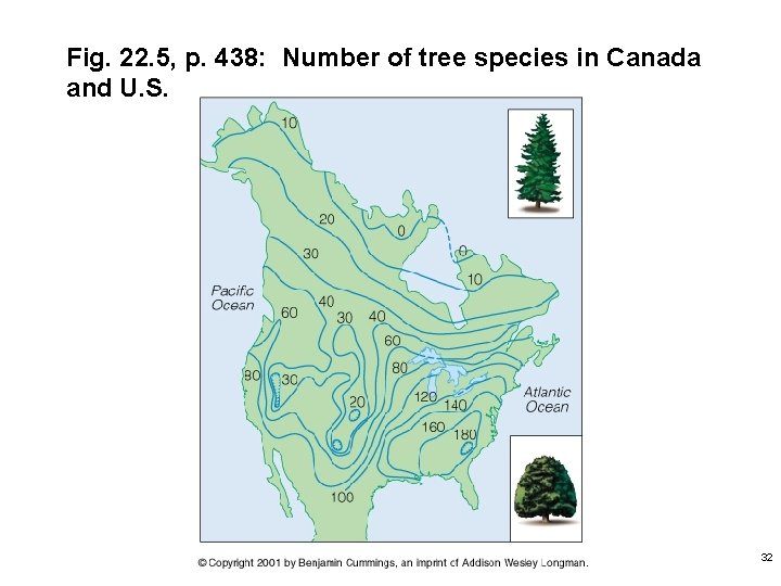 Fig. 22. 5, p. 438: Number of tree species in Canada and U. S.