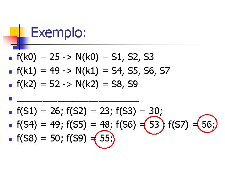 Exemplo: n n n n f(k 0) = 25 -> N(k 0) = S