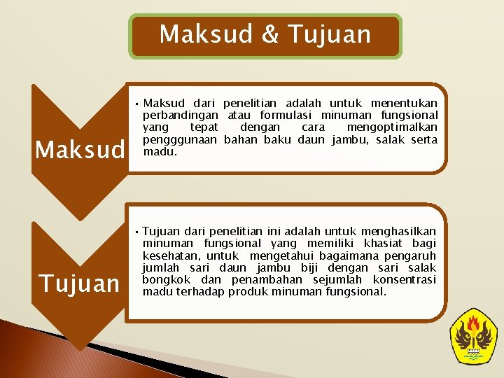 Maksud & Tujuan Maksud Tujuan • Maksud dari penelitian adalah untuk menentukan perbandingan atau