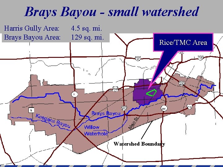 Brays Bayou - small watershed Harris Gully Area: Brays Bayou Area: 4. 5 sq.