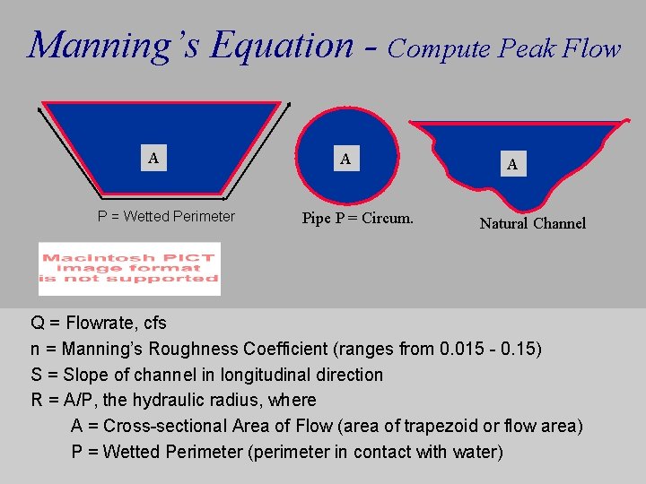 Manning’s Equation - Compute Peak Flow A P = Wetted Perimeter A Pipe P