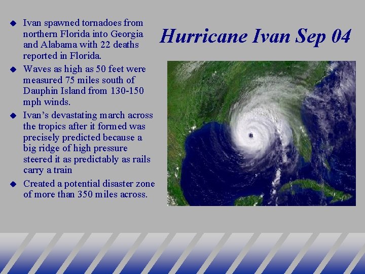  Ivan spawned tornadoes from northern Florida into Georgia and Alabama with 22 deaths