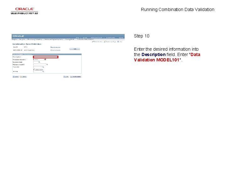 Running Combination Data Validation Step 10 Enter the desired information into the Description field.
