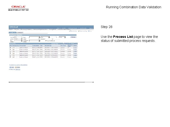 Running Combination Data Validation Step 28 Use the Process List page to view the