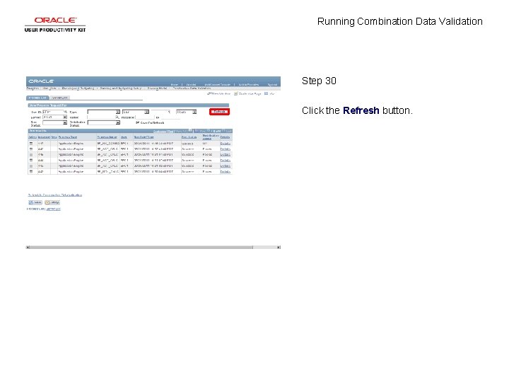 Running Combination Data Validation Step 30 Click the Refresh button. 