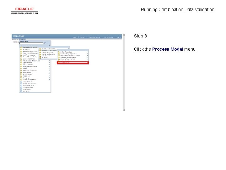 Running Combination Data Validation Step 3 Click the Process Model menu. 