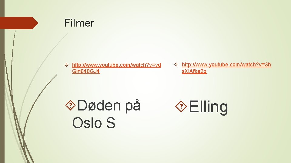 Filmer http: //www. youtube. com/watch? v=vd Gin 648 GJ 4 http: //www. youtube. com/watch?