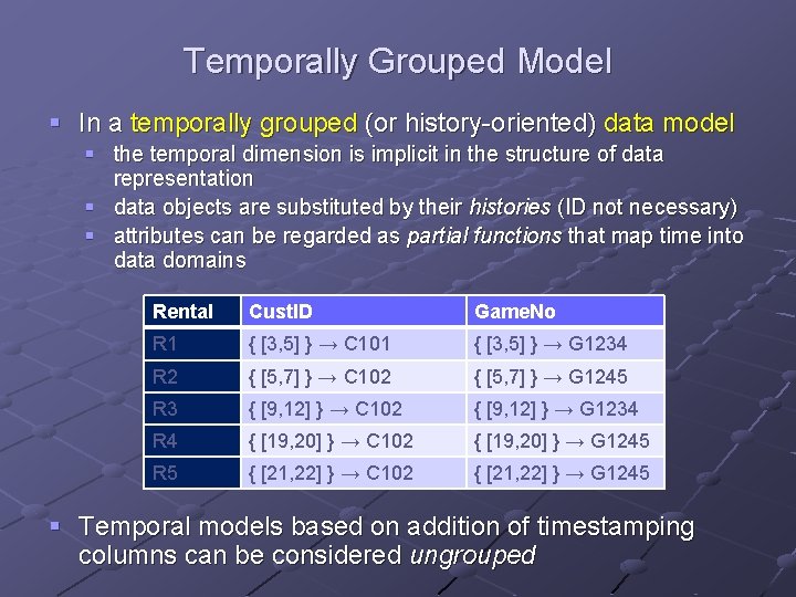 Temporally Grouped Model § In a temporally grouped (or history-oriented) data model § the