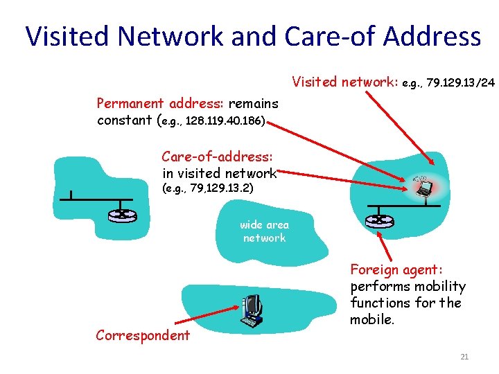 Visited Network and Care-of Address Visited network: e. g. , 79. 129. 13/24 Permanent